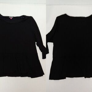 Vince Camuto Peplum Top Jersey Knit 3/4 Sleeve Black‎ Crew Neck Slimming 3X